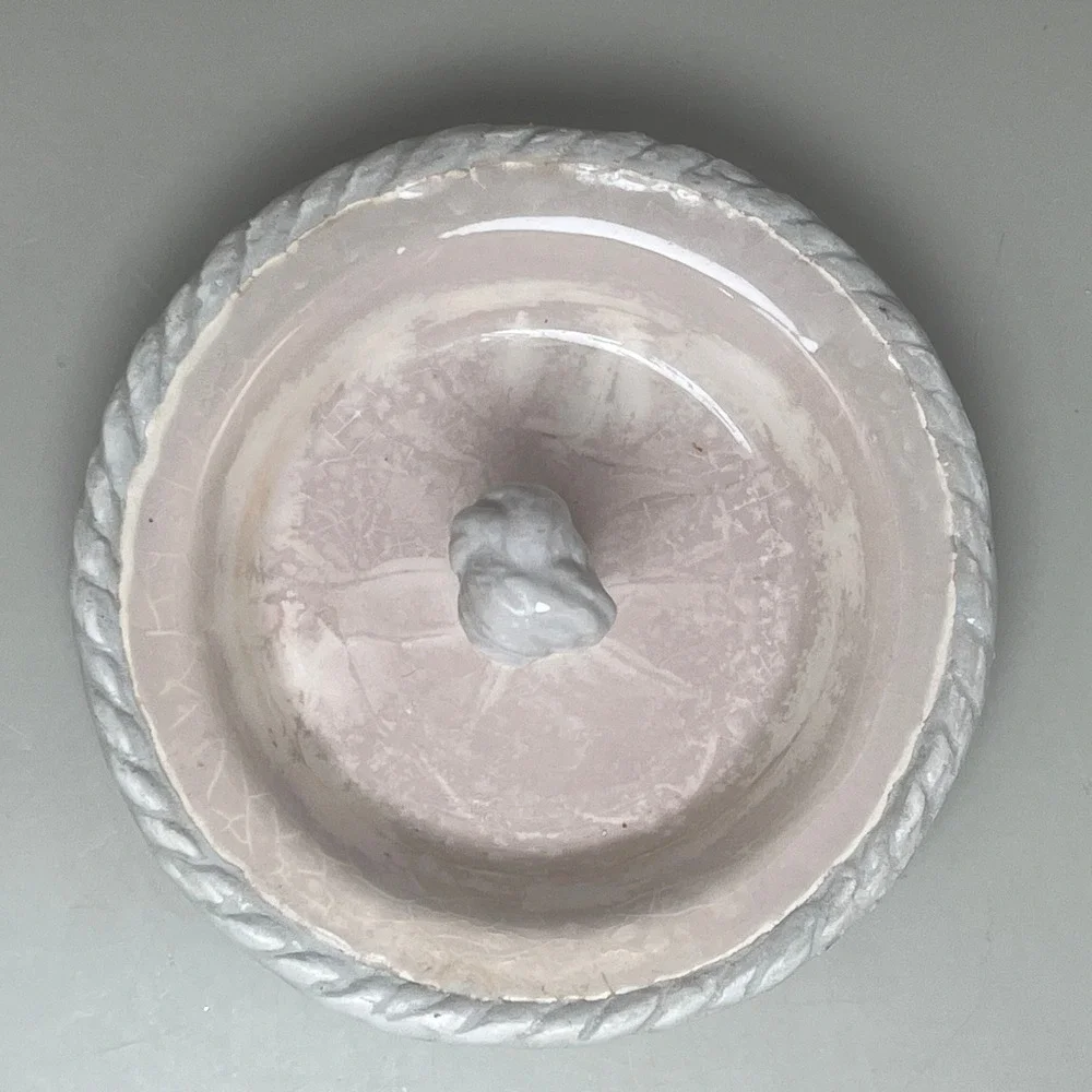 Beige Trinket Dish Knot Decor Ring‎ Holder Handmade Pottery Vanity Jewelry 4.5